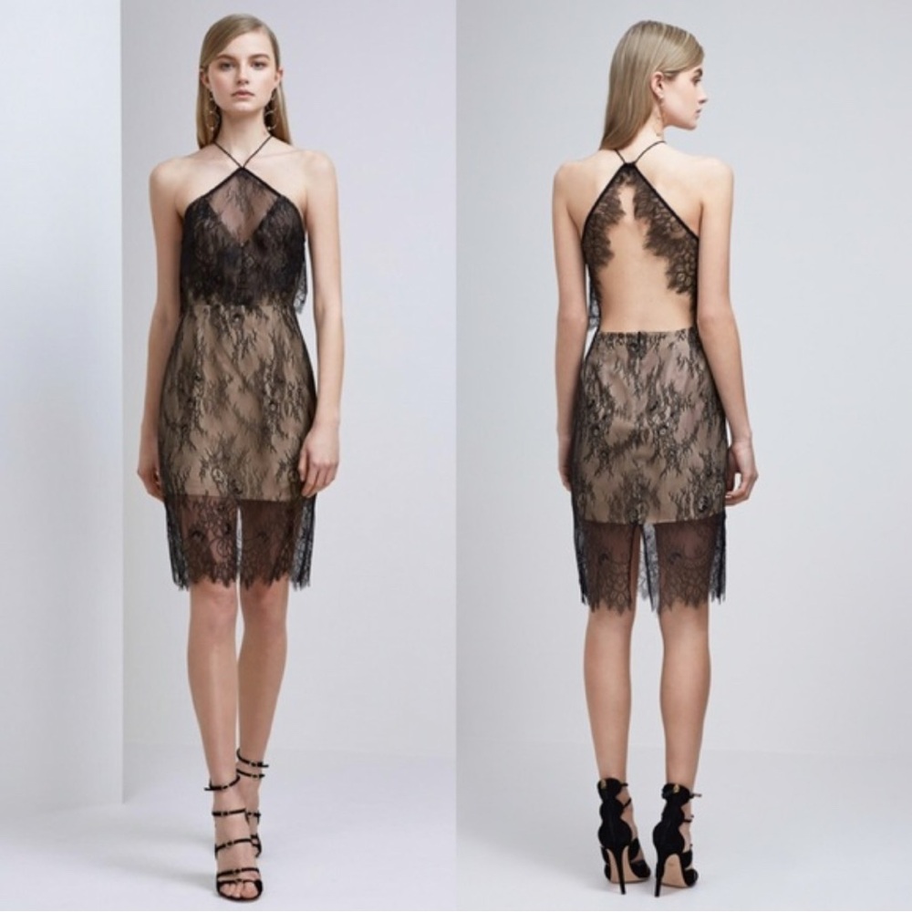 KEEPSAKE the Label Black Lace Mini Dress with Nude Lining